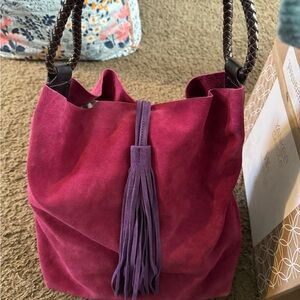 Chic Pink and Purple Hobo Bag with Suede Texture